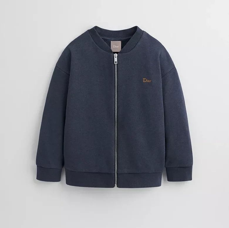 DIOR DIOR Zipped Sweatshirt Navy Blue Cotton and Wool Fleece